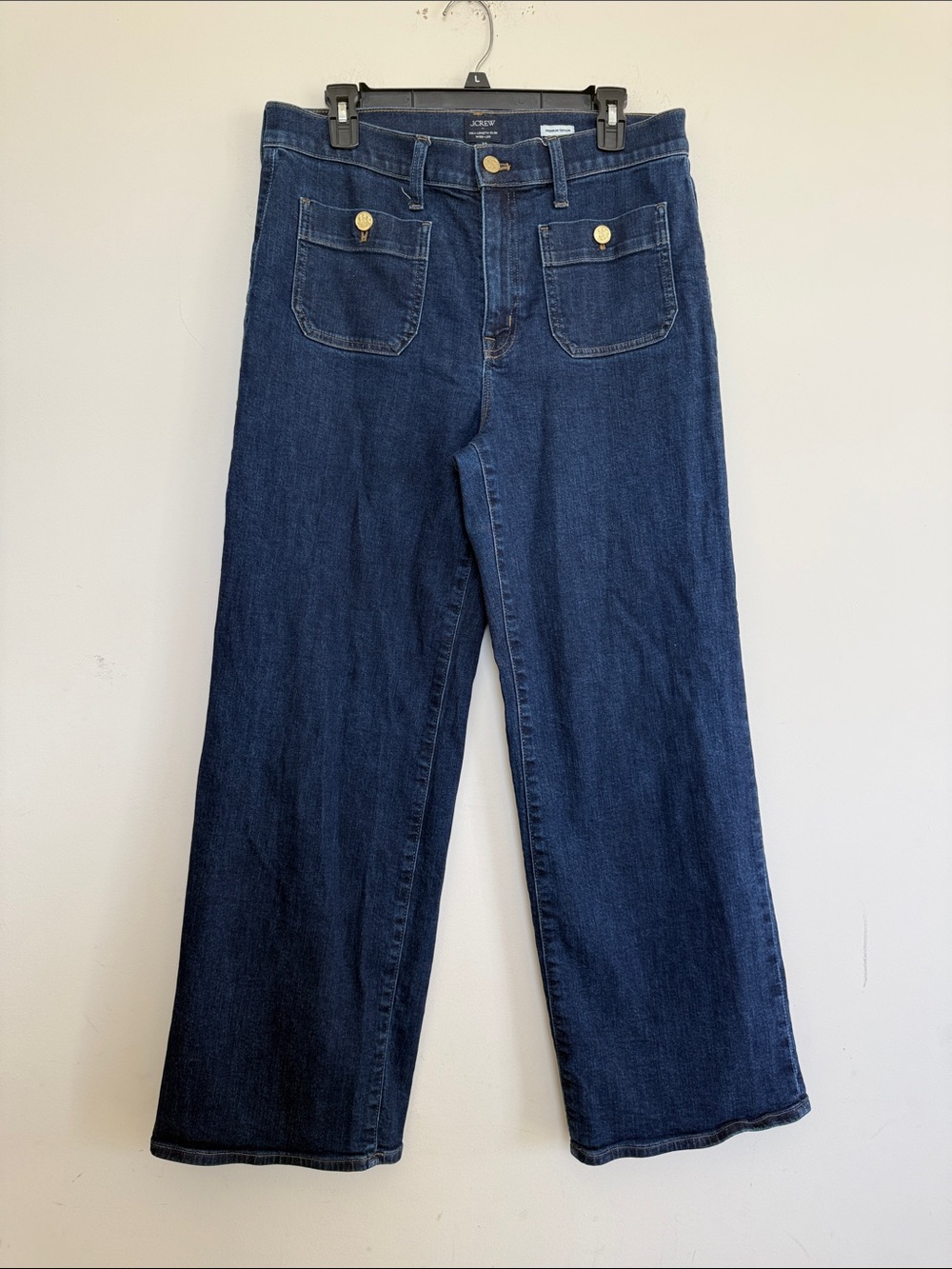 J. Crew Navy Wide-Leg High-Rise Jeans with Front Patch Pockets